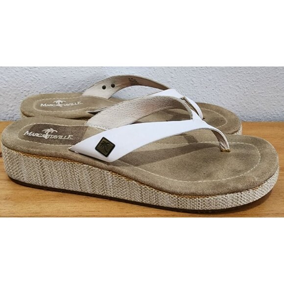 MARGARITAVILLE Women's Platform Wedge Sandal Thong Flip Flops White/Tan Size 9 - Picture 1 of 11
